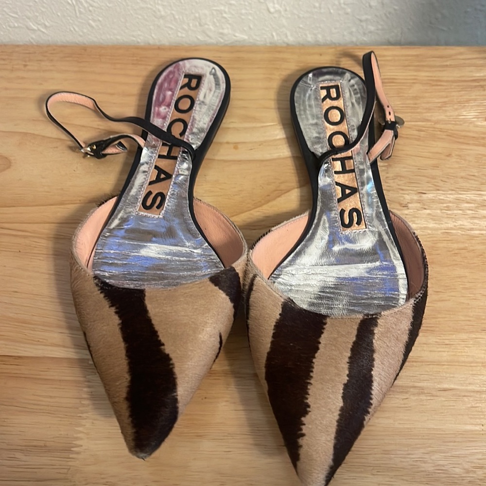 Rochas Animal Print Fur Slingback Flat Point Toe Shoe 36 6 Made In Italy